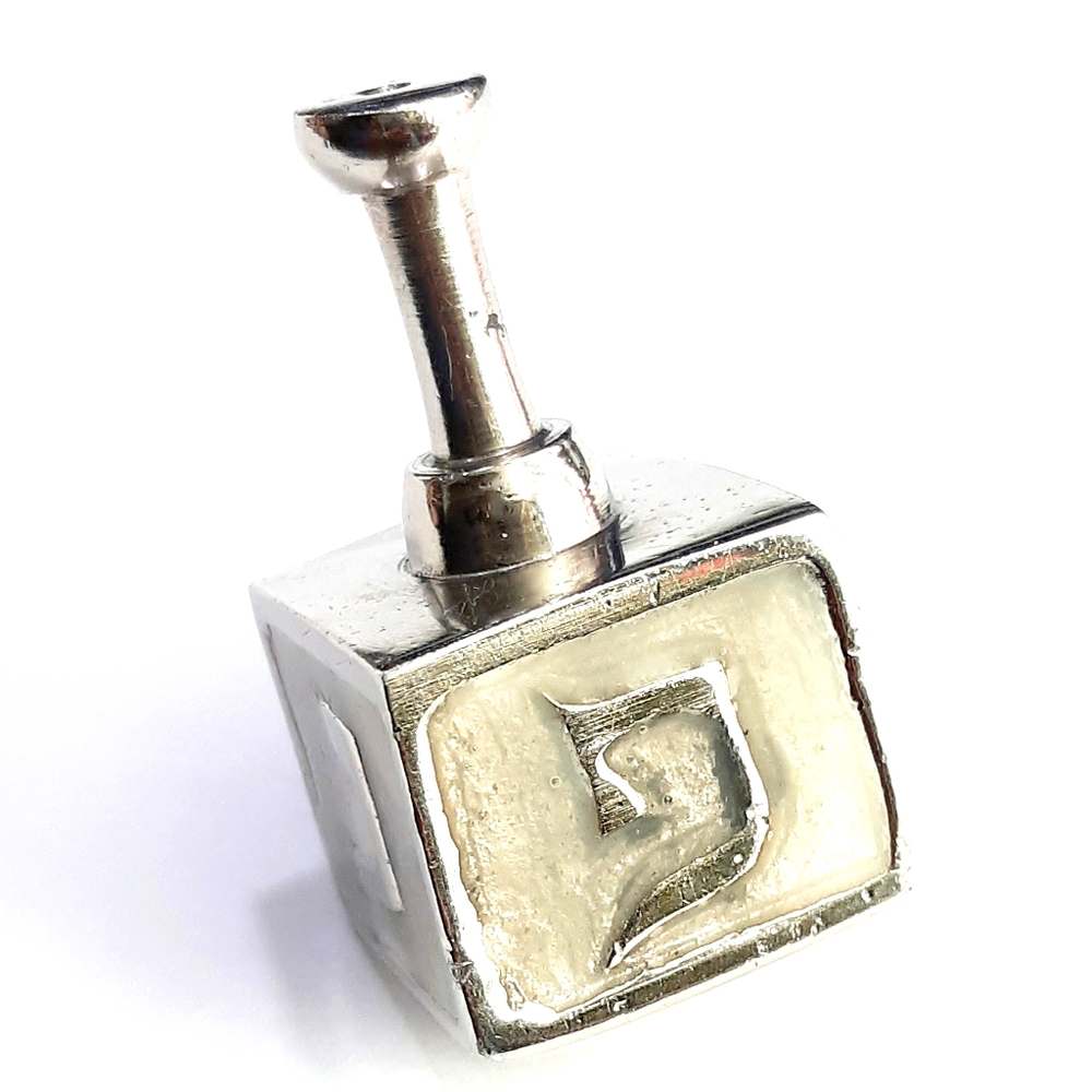 DREIDEL- Israel Dreidel Vintage Mother of Pearl Silver Hanukkah